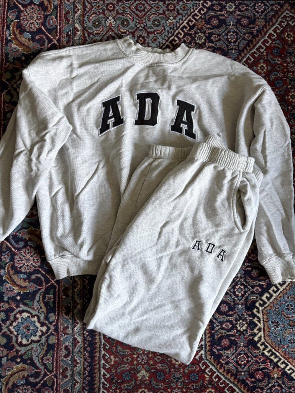 Adanola Varsity Oversized Sweatshirt + Sweatpants Set in Grey.